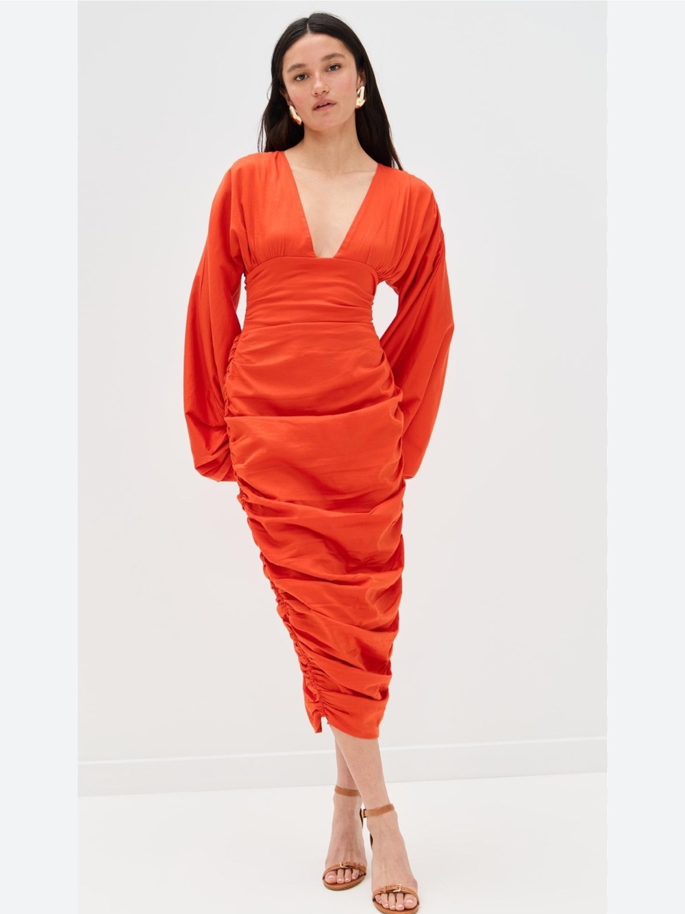 ANDREA IYAMAH Long Sleeve V-Neck Ruched Dress, can fit small-medium - Picture 12 of 16